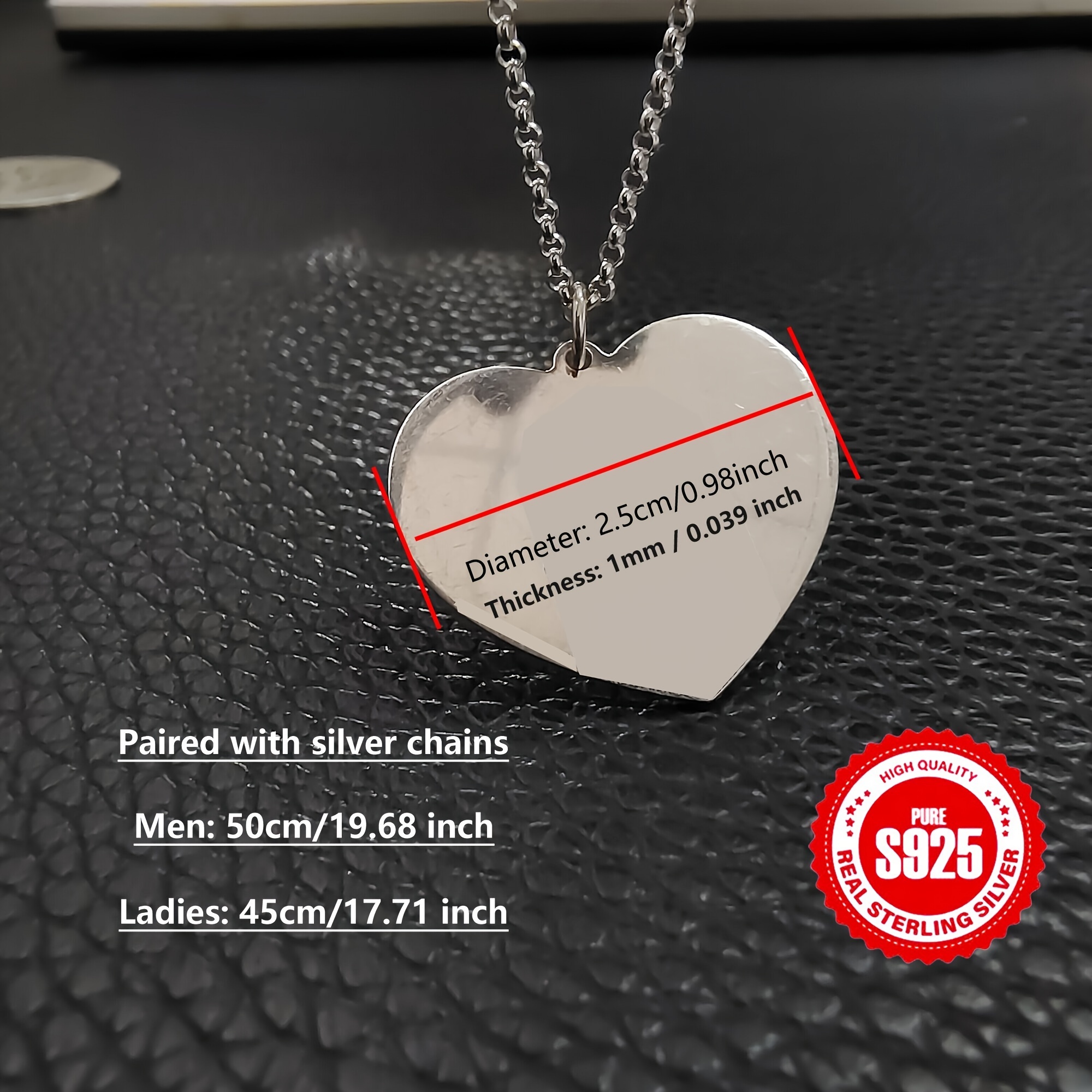 Vintage 925 Silver Personalized Necklace with Engraved Heart Pendant